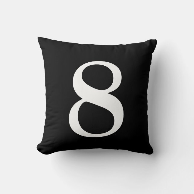 Number 8 Black Throw Pillow (Front)