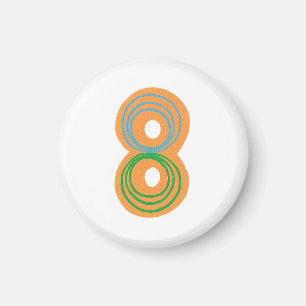 Number 8 magnet with orange, blue, and green