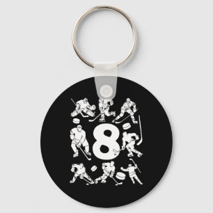 Number 8 Years Ice Hockey 8th Birthday (2) Keychain