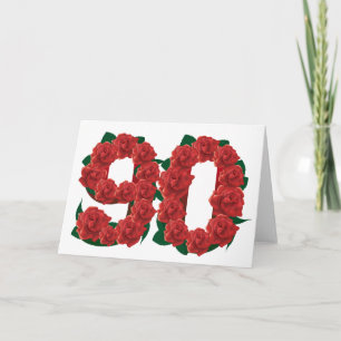 Number 90 or 90th birthday red roses card
