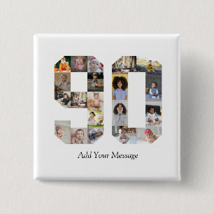 Number 90 Photo Collage 2 Inch Square Button