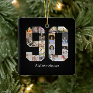 Number 90 Photo Collage Ceramic Ornament