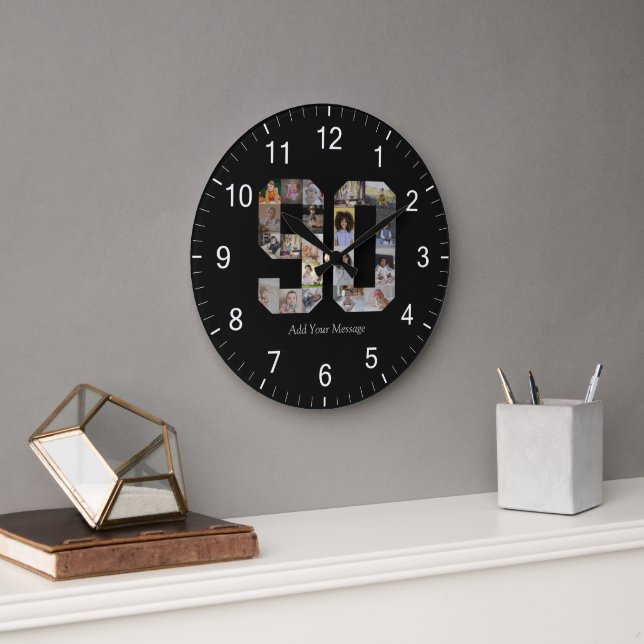 Number 90 Photo Collage Large Clock (Office)