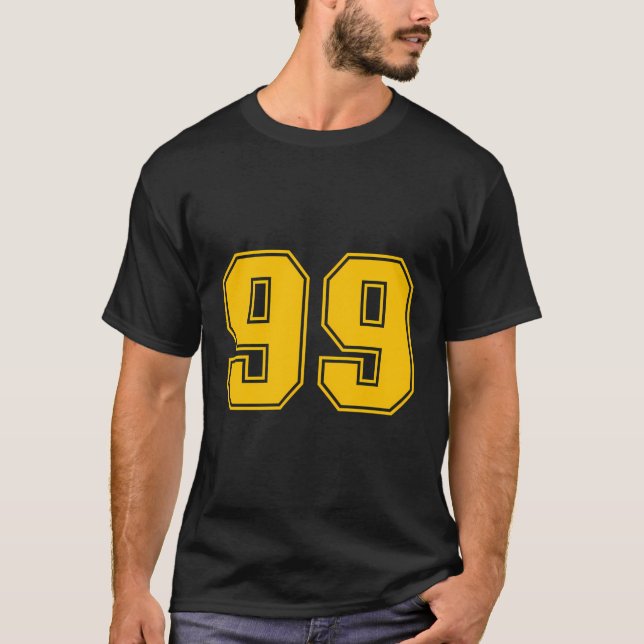 Number 99 Yellow Sports Fan Jersey Number T-Shirt (Front)