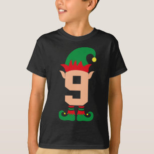 Number 9 Elf Chrismas Theme 9 Year Old Boys kids T-Shirt