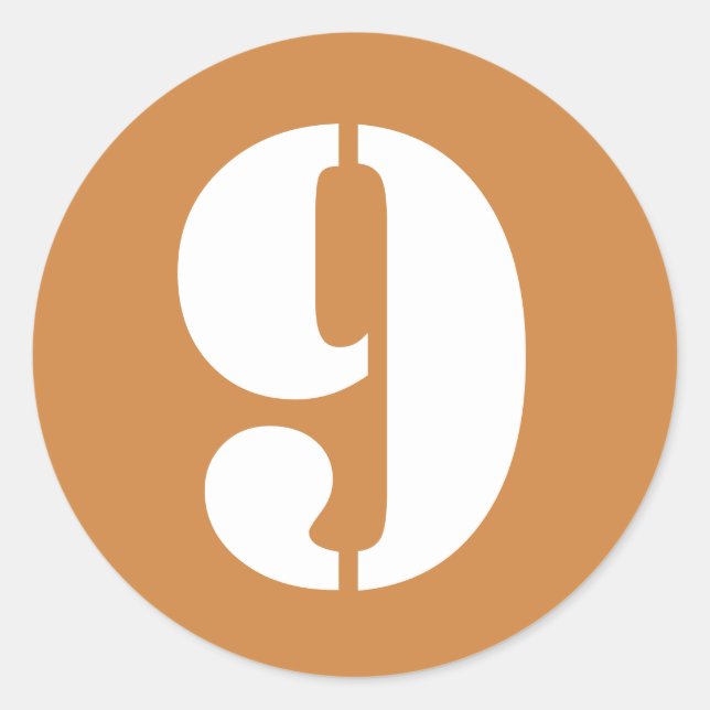 Number 9 Nine Peru Gold Stencil Numbers by Janz Classic Round Sticker (Front)
