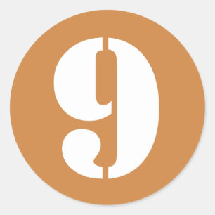 Number 9 Nine Peru Gold Stencil Numbers by Janz Classic Round Sticker