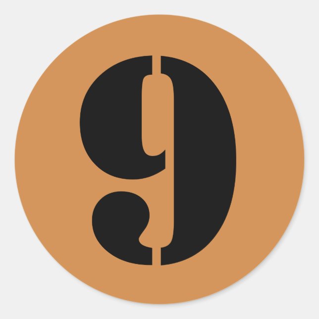 Number 9 Nine Peru Gold Stencil Numbers by Janz Classic Round Sticker (Front)