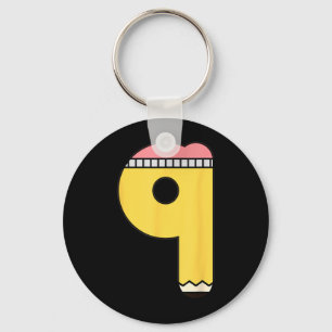Number 9 Pencil Back to School 9th Birthday Ninth Keychain