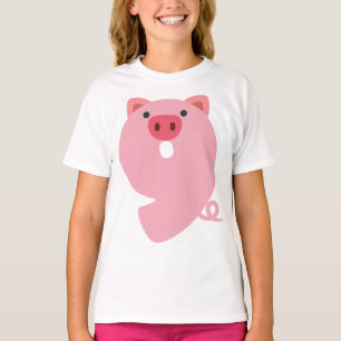 Number 9 Pig Animal Theme 9 Year Old Kids Girls T-Shirt