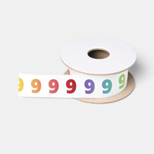 Number 9 Rainbow Colours Ribbon Satin Ribbon