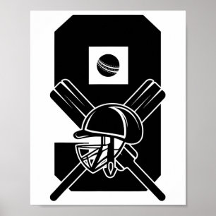 Number 9 Years Cricket 9th Birthday  Poster