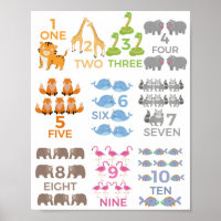 Number Animal Poster 1 - 10 Children Nursery Learn