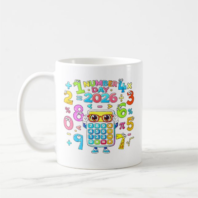 Number Day 2026 Calculator Math Design for Kids Coffee Mug (Left)