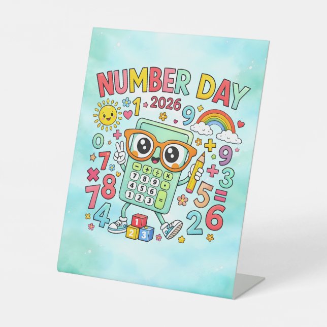 Number Day 2026 Cute Calculator Math Design Pedestal Sign (Front)