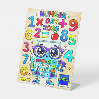 Number Day 2026 Cute Calculator Math Design Pedestal Sign