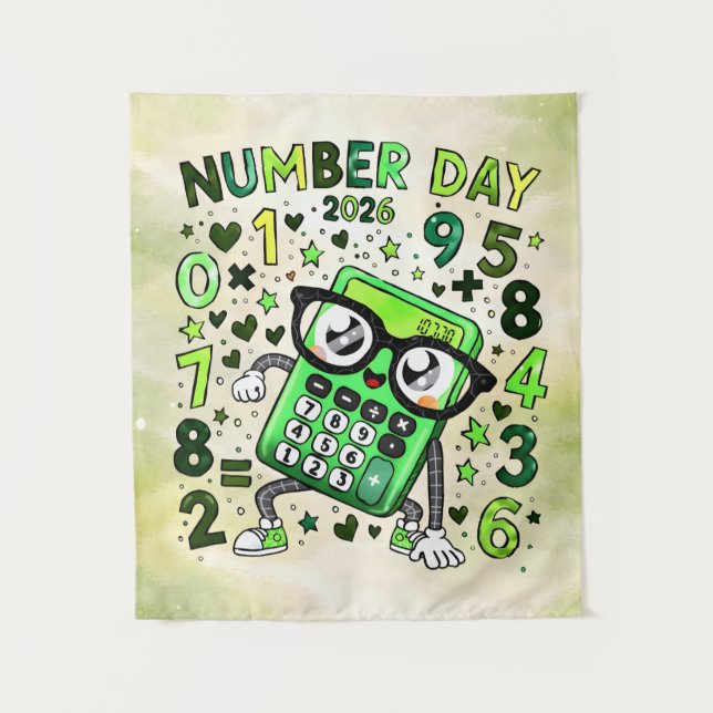 Number Day 2026 Cute Maths Calculator Poster Tapestry (Front)