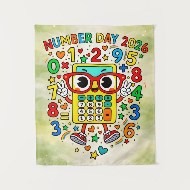 Number Day 2026 Cute Maths Poster for Kids Tapestry (Front)