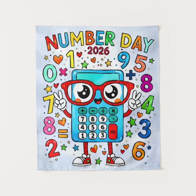Number Day 2026 Cute Maths Poster for Kids Tapestry (Front)