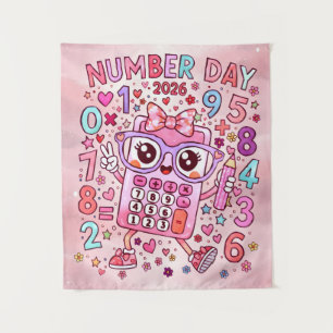 Number Day 2026 Cute Pink Maths Calculator Poster Tapestry