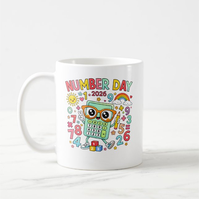 Number Day 2026 Owl Calculator Math Design Coffee Mug (Left)