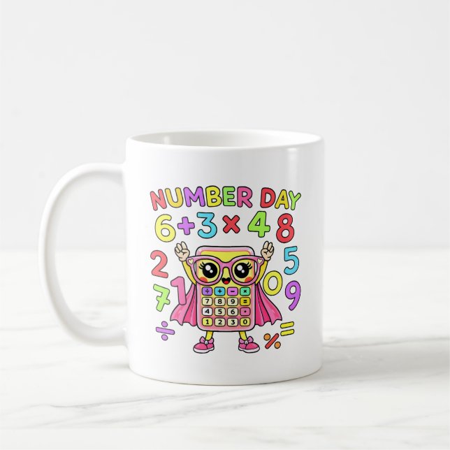 Number Day Cute Calculator Character Design Coffee Mug (Left)