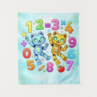 Number Day Cute Math Animals Design Tapestry