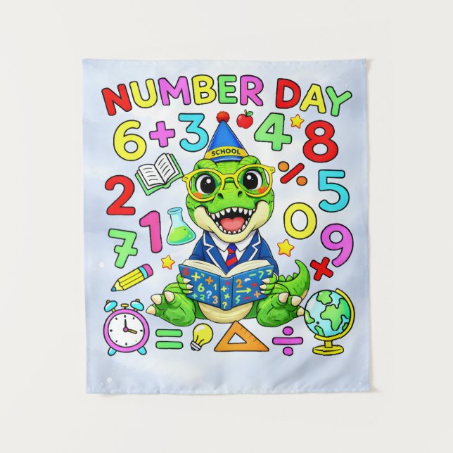 Number Day Dinosaur Math Design for Kids Tapestry (Front)