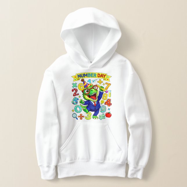 Number Day Dinosaur Math Hoodie for Kids (Laydown)