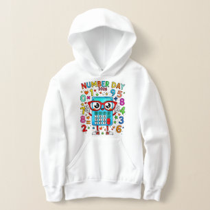 Number Day Kids Hoodie   Fun Maths Robot Numbers