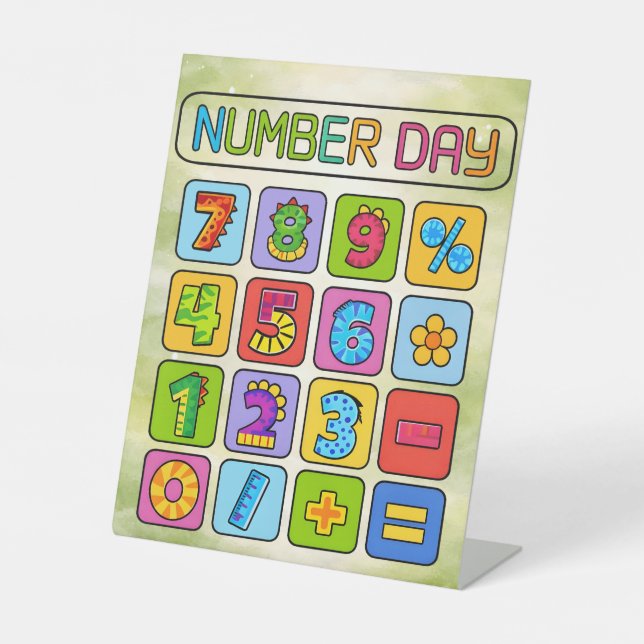 Number Day Math Icons Calculator Design Pedestal Sign (Front)