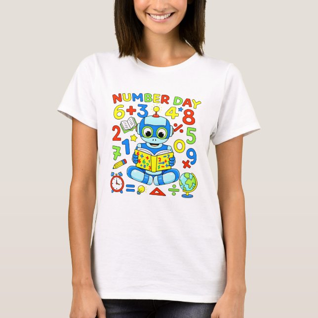 Number Day Robot Maths T Shirt for Kids (Front)