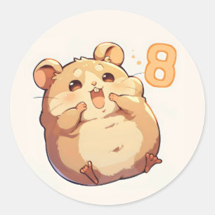 Number Eight Anime Hamster Classic Round Sticker