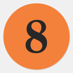 Number Eight planning simple 8 orange black Classic Round Sticker