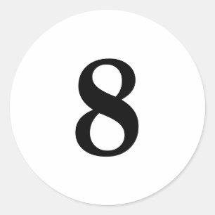 Number Eight planning simple 8 white black Classic Round Sticker