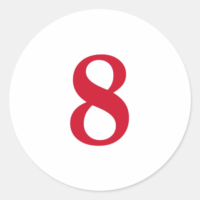 Number Eight planning simple 8 white red Classic Round Sticker (Front)