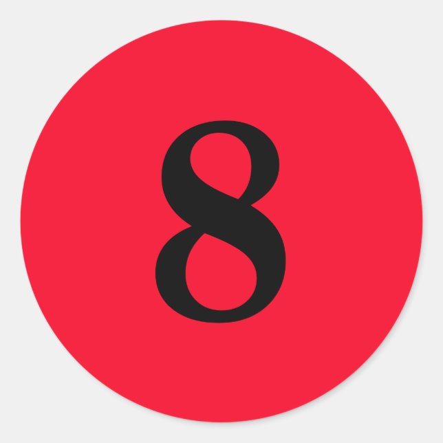 Number Eight planning supplies simple 8 red black Classic Round Sticker (Front)