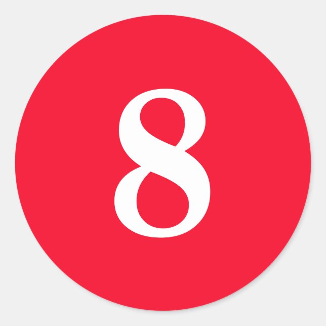 Number Eight planning supplies simple 8 red white Classic Round Sticker (Front)