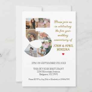 Number Five Custom Photo Wedding Anniversary  Invitation