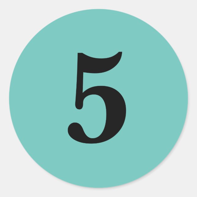 Number Five planning supplies simple 5 aqua black Classic Round Sticker (Front)
