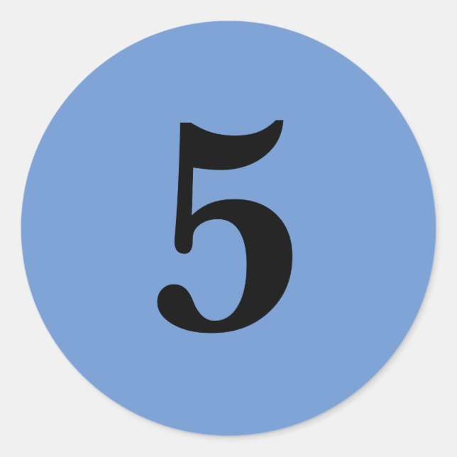 Number Five planning supplies simple 5 blue black Classic Round Sticker (Front)