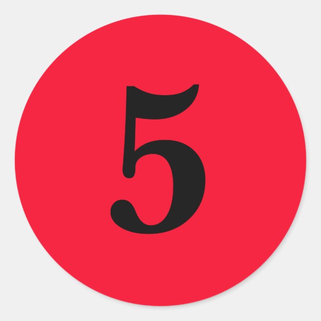 Number Five planning supplies simple 5 red black Classic Round Sticker (Front)