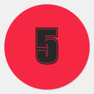Number Five planning supplies simple 5 red black Classic Round Sticker