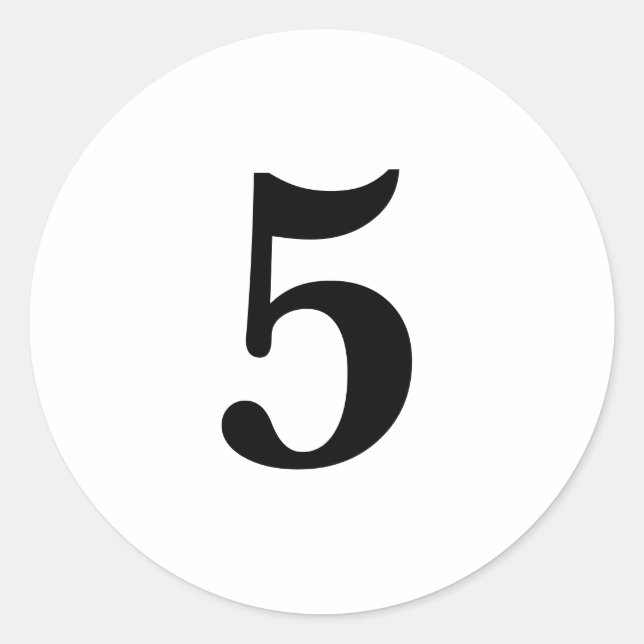 Number Five planning supplies simple 5 white black Classic Round Sticker (Front)