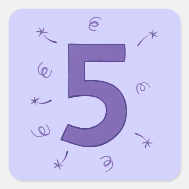 Number Five Purple Stars Ribbons Sparklers Sticker (Front)