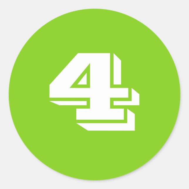 Number Four Large Round Green Stickers by Janz (Front)