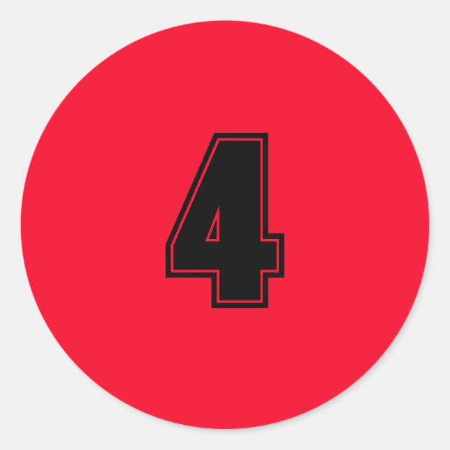 Number Four planning supplies simple 4 red black Classic Round Sticker (Front)