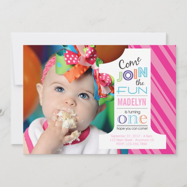 Number Fun FIRST BIRTHDAY invitation (Front)