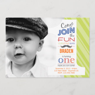 Number Fun MUSTACHE FIRST BIRTHDAY invitation