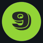 Number Nine Large Round Green Stickers by Janz<br><div class="desc">Custom Number Sticker Designs by Janz © 2008-2017 Jan Fitzgerald. All rights reserved. Graphic Design,  Artwork,  & Photography by Jan & Michael Fitzgerald.</div>